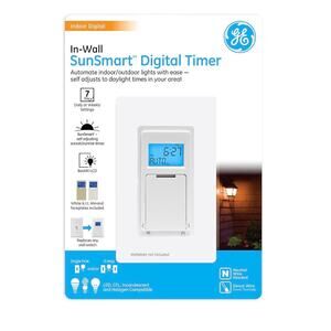 Open box GE SunSmart 7-Day In-Wall Digital Timer Switch, Auto Sunrise/sunset